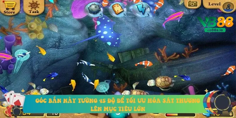 Góc bắn nảy tường 45 độ để tối ưu hóa sát thương lên mục tiêu lớn